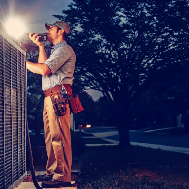 HVAC technician preparing for emergency AC repair DFW