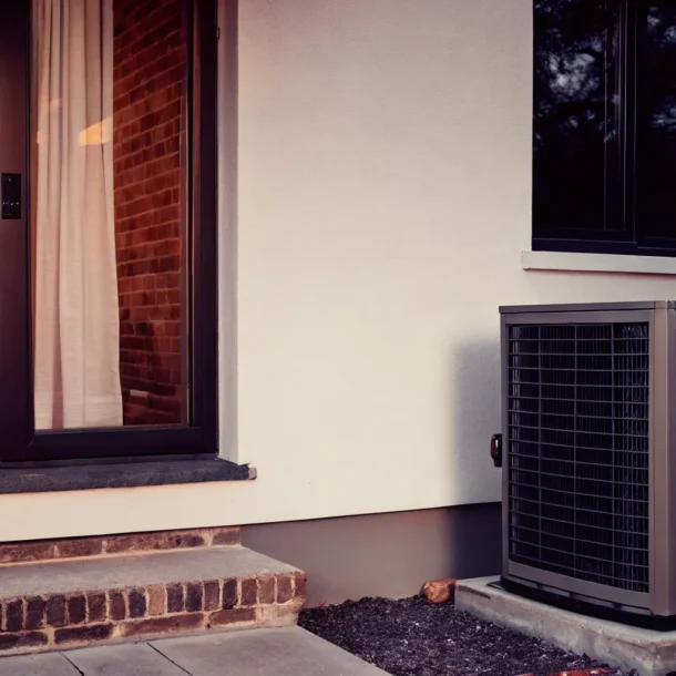 Outdoor heat pump beside a North Texas home