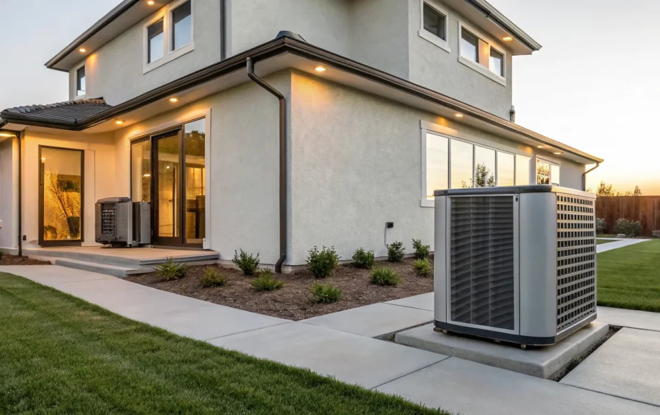 A heat pump system for home heating and cooling.