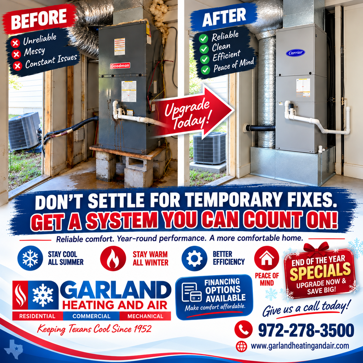 New HVAC installation special with financing options from Garland Heating and Air Conditioning